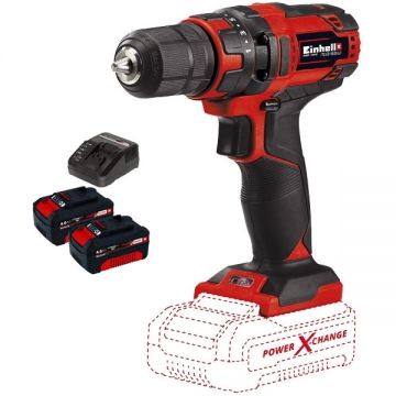 Einhell  TC-CD 18/35 Li PXC + Twinpack + 4514095 - Masina de gaurit si insurubat 35 Nm + Set 2 acumulatori si incarcator Li-Ion 18 V 4 Ah