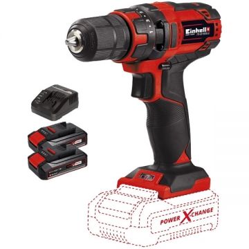 Einhell  TC-CD 18/35 Li PXC + Twinpack CB + 4514095 - Masina de gaurit si insurubat 35 Nm + Set 2 acumulatori si incarcator Li-Ion 18 V 2.5 Ah
