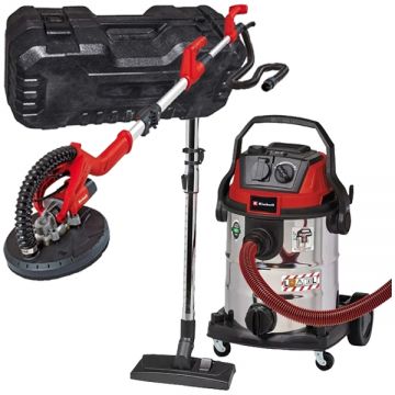 Einhell  TC-DW 225 + TE-VC 2025 SACL - Slefuitor pentru pereti 600 W 225 mm valiza plastic +  Aspirator umed-uscat 1200 W 200 mbar 25 l priza scule electrice