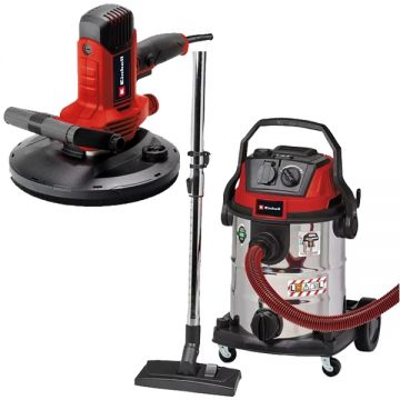 Einhell  TC-DWS 225 + TE-VC 2025 SACL - Slefuitor pentru pereti 1220 W 215 mm + Aspirator umed-uscat 1200 W 200 mbar 25 l priza scule electrice