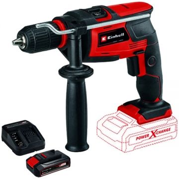 Einhell  TC-ID 18 Li PXC + Starter Kit - Masina de gaurit si insurubat cu percutie + Set 1 acumulator si incarcator Li-Ion 18 V 2.5 Ah