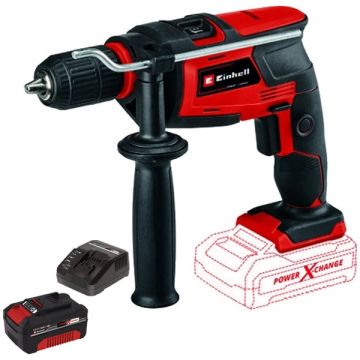 Einhell  TC-ID 18 Li PXC + Starter Kit - Masina de gaurit si insurubat cu percutie + Set 1 acumulator si incarcator Li-Ion 18 V 4 Ah
