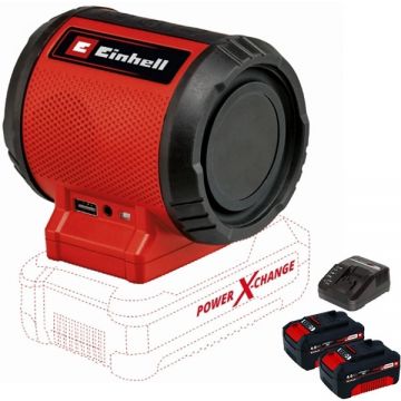 Einhell  TC-SR 18 Li BT PXC + Twinpack + 4514095 - Boxa wireles + Set 2 acumulatori si incarcator Li-Ion 18 V 4 Ah