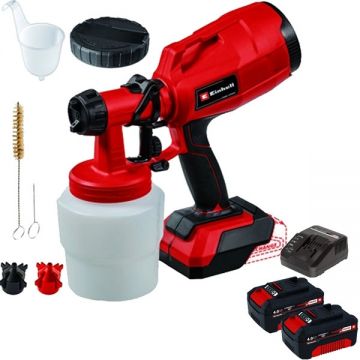 Einhell  TC-SY 18/60 Li PXC + Twinpack + 4514095 - Pistol de vopsit 0.8 l 600 g/min + Set 2 acumulatori si incarcator Li-Ion 18 V 4 Ah