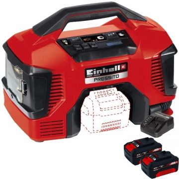 Einhell  TE-AC 18/11 LiAC PRESSITO PXC + Twinpack + 4514095 - Compresor hibrid 11 bar + Set 2 acumulatori si incarcator Li-Ion 18 V 4 Ah