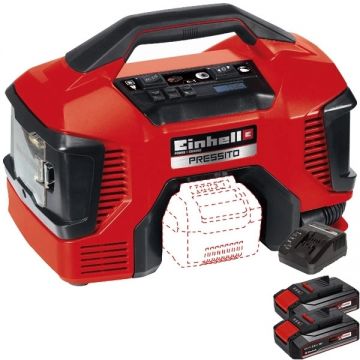 Einhell  TE-AC 18/11 LiAC PRESSITO PXC + Twinpack CB + 4514095 - Compresor hibrid 11 bar + Set 2 acumulatori si incarcator Li-Ion 18 V 2.5 Ah