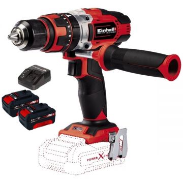 Einhell  TE-CD 18/48 Li-i PXC + Twinpack + 4514095 - Masina de gaurit si insurubat cu percutie 48 Nm + Set 2 acumulatori si incarcator Li-Ion 18 V 4 Ah