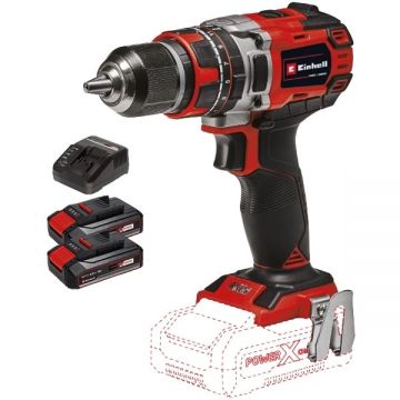 Einhell  TE-CD 18/50 Li-i BL PXC + Twinpack CB + 4514095 - Masina de gaurit si insurubat cu percutie 50 Nm + Set 2 acumulatori si incarcator Li-Ion 18 V 2.5 Ah