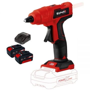 Einhell  TE-CG 18 Li PXC + Twinpack + 4514095 - Pistol de lipit cu bagheta siliconica 11  mm 170 grade C + Set 2 acumulatori si incarcator Li-Ion 18 V 4 Ah
