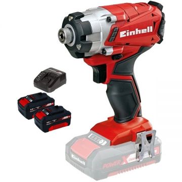 Einhell  TE-CI 18/1 Li PXC + Twinpack + 4514095 - Masina de insurubat cu impact 140 Nm + Set 2 acumulatori si incarcator Li-Ion 18 V 4 Ah