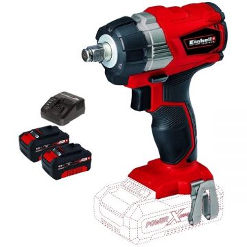 Einhell  TE-CW 18 Li PXC + Twinpack + 4514095 - Masina de insurubat cu impact patrat 1/2 inch 215 Nm + Set 2 acumulatori si incarcator Li-Ion 18 V 4 Ah