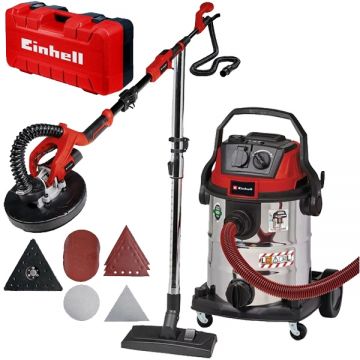 Einhell  TE-DW 225 X + TE-VC 2025 SACL - Slefuitor pentru pereti 750 W 225 mm valiza plastic accesorii + Aspirator umed-uscat 1200 W 200 mbar 25 l priza scule electrice