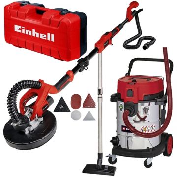 Einhell  TE-DW 225 X + TE-VC 2350 SACL - Slefuitor pentru pereti 750 W 225 mm valiza plastic accesorii + Aspirator umed-uscat 1600 W 230 mbar 50 l priza scule electrice
