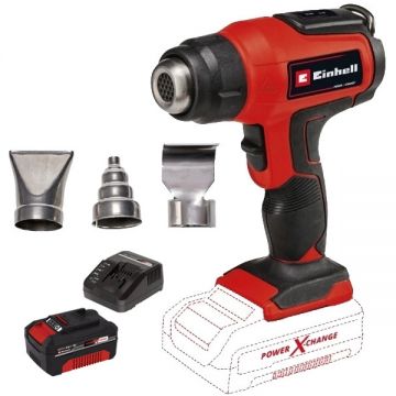 Einhell  TE-HA 18 Li PXC + Starter Kit - Suflanta cu aer cald 550 grade C 200 l/min accesorii + Set 1 acumulator si incarcator Li-Ion 18 V 4 Ah