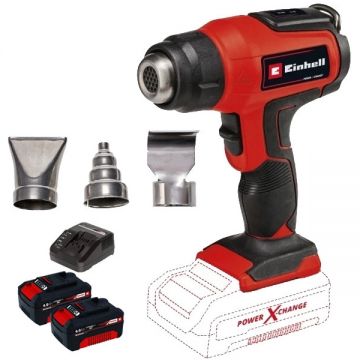 Einhell  TE-HA 18 Li PXC + Twinpack + 4514095 - Suflanta cu aer cald 550 grade C 200 l/min accesorii + Set 2 acumulatori si incarcator Li-Ion 18 V 4 Ah
