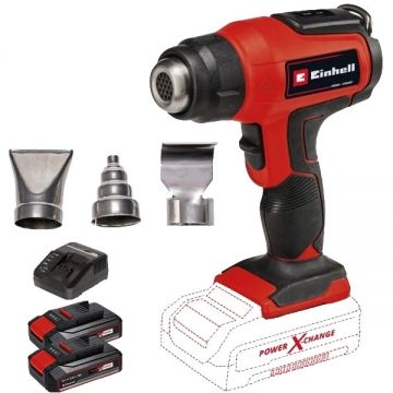 Einhell  TE-HA 18 Li PXC + Twinpack CB + 4514095 - Suflanta cu aer cald 550 grade C 200 l/min accesorii + Set 2 acumulatori si incarcator Li-Ion 18 V 2.5 Ah