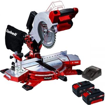 Einhell  TE-MS 18/210 Li PXC + Twinpack + 4514095 - Fierastrau circular stationar 210x30 mm + Set 2 acumulatori si incarcator Li-Ion 18 V 4 Ah