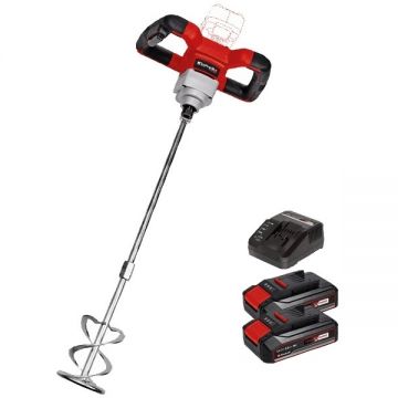 Einhell  TE-MX 18 Li PXC + Twinpack CB + 4514095 - Masina de amestecat 100 mm + Set 2 acumulatori si incarcator Li-Ion 18 V 2.5 Ah