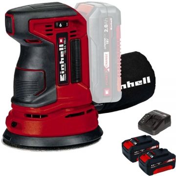 Einhell  TE-RS 18 Li PXC + Twinpack + 4514095 - Slefuitor cu excentric 125 mm + Set 2 acumulatori si incarcator Li-Ion 18 V 4 Ah
