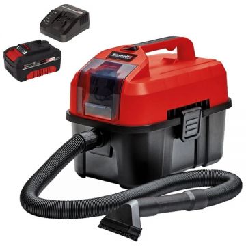 Einhell  TE-VC 18/10 Li PXC + Starter Kit - Aspirator 90 mbar + Set 1 acumulator si incarcator Li-Ion 18 V 4 Ah