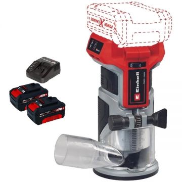 Einhell  TP-ET 18 Li BL PXC + Twinpack + 4514095 - Masina de frezat 6 8 mm + Set 2 acumulatori si incarcator Li-Ion 18 V 4 Ah