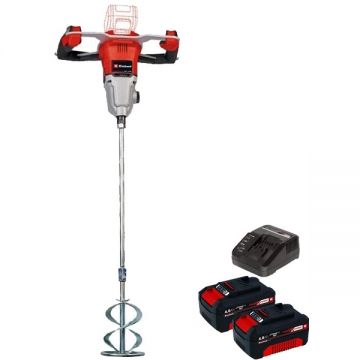 Einhell  TP-MX 18-2 Li BL PXC + Twinpack + 4514095 - Masina de amestecat 120 mm + Set 2 acumulatori si incarcator Li-Ion 18 V 4 Ah