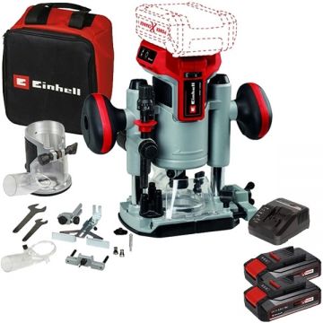 Einhell  TP-RO 18 Set Li BL PXC + Twinpack CB + 4514095 - Masina de frezat 6 8 mm + Set 2 acumulatori si incarcator Li-Ion 18 V 2.5 Ah