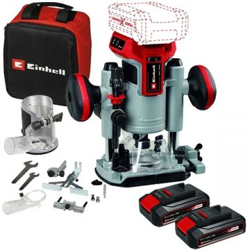 Einhell  TP-RO 18 Set Li BL PXC + Twinpack CB - Masina de frezat 6 8 mm + Set 2 acumulatori Li-Ion 18 V 2.5 Ah