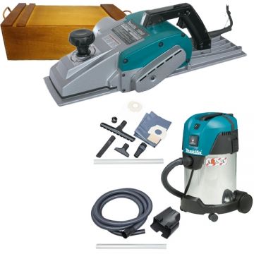 Makita  1806B + VC3011L - Rindea electrica 1200 W 170 mm valiza speciala + Aspirator umed-uscat 1000 W 210 mbar 30 l priza scule electrice