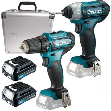 Makita  DF333DZ + TD110DZ - Masina de gaurit si insurubat 30 Nm + Masina de insurubat cu impact 110 Nm M5-M12 2 acumulatori Li-Ion 12 V 1.5 Ah valiza speciala