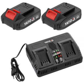 Yato  2 x YT-828461 + YT-828501 - Set 2 acumulatori si incarcator Li-Ion 18 V 2 Ah