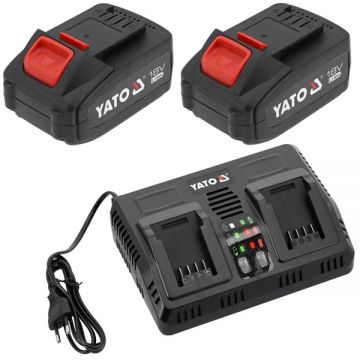 Yato  2 x YT-828463 + YT-828501 - Set 2 acumulatori si incarcator Li-Ion 18 V 4 Ah