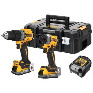 Dewalt  DCD805NT + DCF850E1T - Masina de gaurit si insurubat cu percutie 90 Nm + Masina de insurubat cu impact 205 Nm + Set 2 acumulatori si incarcator Li-Ion 18 V 1.7 Ah + Valiza speciala