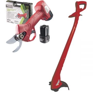 Raider  RD-PSH02 + RD-GT26 - Foarfeca de gradina cu 2 acumulatori Li-Ion 16 V 2 Ah 25 mm + Trimmer gazon 300 W 220 mm cap cu fir