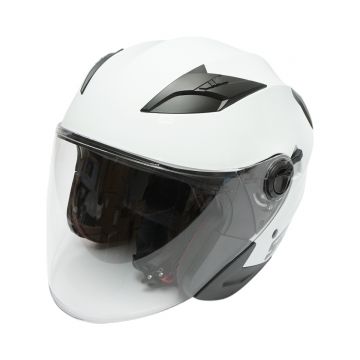 Casca moto tip jet alba, model urban cu viziera transparenta si ochelari de soare, marimea L , Cod: DISTM80