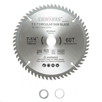 Disc circular vidia pentru lemn 185x22.23mm, viteza max. 8200rpm, 60 dinti , Cod: DISPT31, Marca: CROWNMAN