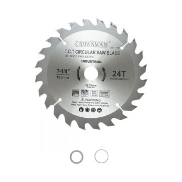 Disc circular vidia pentru lemn 185x22.23mm, viteza max. 8400rpm, 24 dinti, industrial , Cod: DISPT24, Marca: CROWNMAN