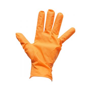 Manusi din nitril portocalii nepudrate cu textura diamond grip, marimea M, 50 buc/cutie, Cod: DISTT82