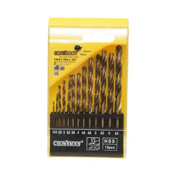 Set 13 burghie elicoidale HSS 1.5-6.5mm DIN 338 cu tija cilindrica pentru metal, Cod: DISEM78, Marca: CROWNMAN