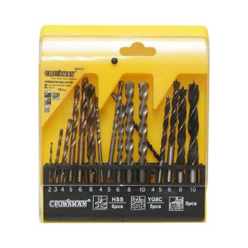 Set 16 burghie 2-10mm cu tija cilindrica pentru lemn, metal, beton , Cod: DISPN40, Marca: CROWNMAN