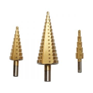 Set 3 burghie conice în 5 trepte 4-12mm, 9 trepte 4-20mm, 15 trepte 4-35mm din otel 4241 HSS pentru metal, aluminiu, lemn , Cod: DISPN69, Brand: CROWNMAN