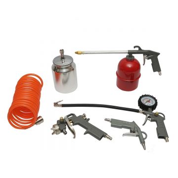 Set 5 piese aer comprimat vopsit, suflat, umflat, spalat cu furtun spiralat 5m , Cod: BK76145, Breckner Germania