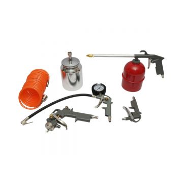 Set 5 piese aer comprimat vopsit, suflat, umflat, spalat cu furtun spiralat 5m , Cod: BK76146, Breckner Germania