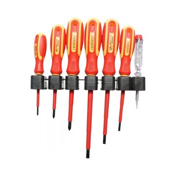Set 7 surubelnite izolate 1000V pentru electricieni, drepte si in cruce cu varf magnetic Cr-V , Cod: DISPN42 , Brand: CROWNMAN