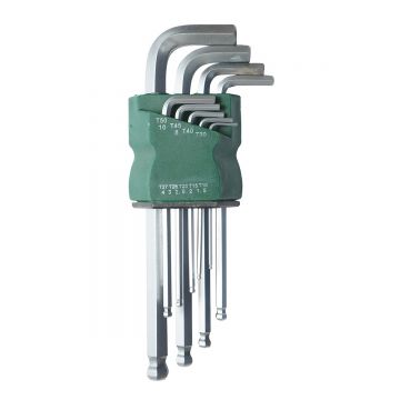 Set 9 chei imbus hexagonale T10-T50 (1.5-10mm) cu brat lung si cap sferic Cr-V , Cod: DISPY22