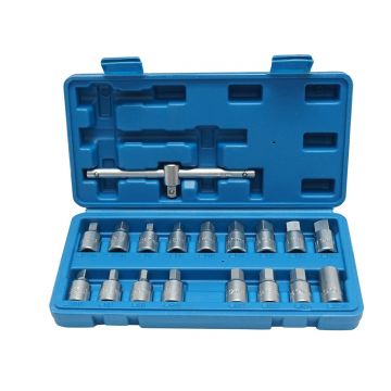 Trusa chei tubulare hexagonale 8-14mm, cap patrat 7-14mm, patrat 3/8 inch 18 piese, Cod: DISTT02