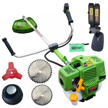 Motocoasa Benzina 2t, 5.8cp, 9000rpm, 52 cm³, 3 sisteme taiere, accesorii inclusie, PROCRAFT T4350 GERMANY