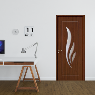 Usa interior din MDF  OP 071  reversibila  toc inclus  cu geam  teak  80 x 200 cm