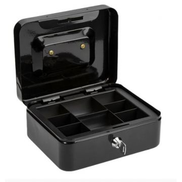 Caseta pentru monede si bacnote din metal, negru 20x16x9 cm