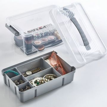 Cutie organizator 5L cu raft, capac transparent, 29A 19A 14 cm